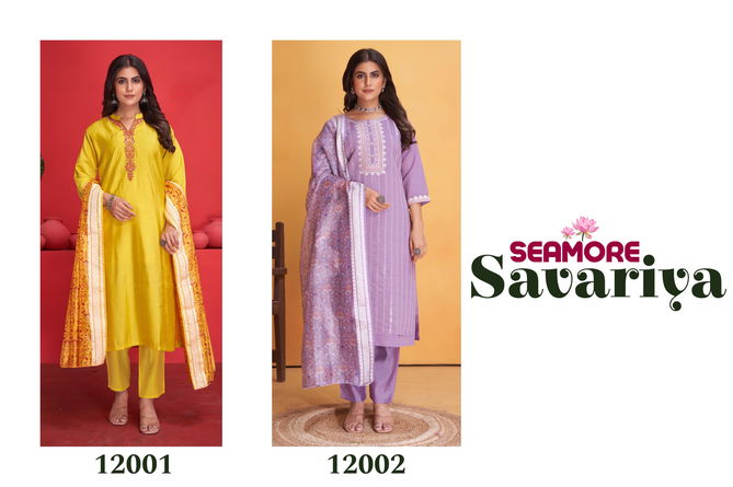 Savariya By Seamore Roman Silk Embroidery Kurti With Bottom Dupatta Exporters In India